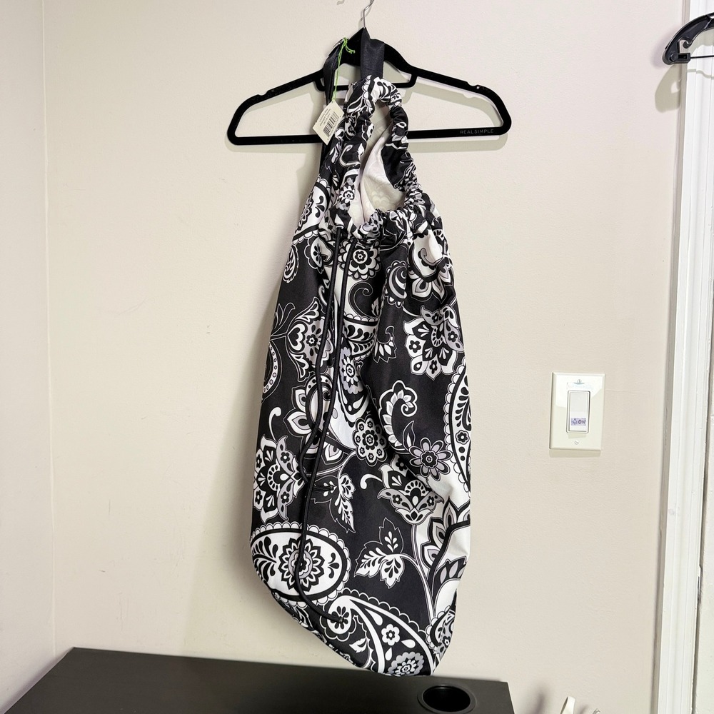 Vera Bradley Large Laundry Bag Midnight Paisley Black White Drawstring Cinch